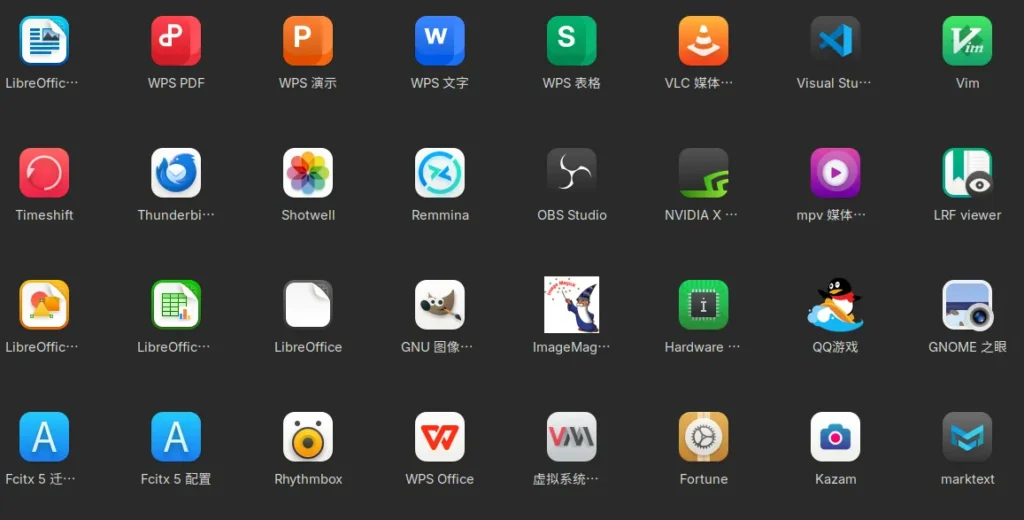 Ubuntu26.04美化后的应用列表