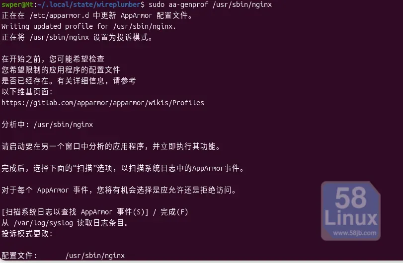AppArmor通过aa-genprof 窗口配置nginx